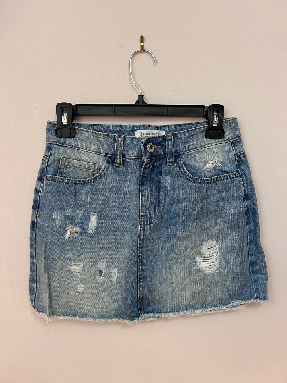 Distressed Denim Mini Skirt